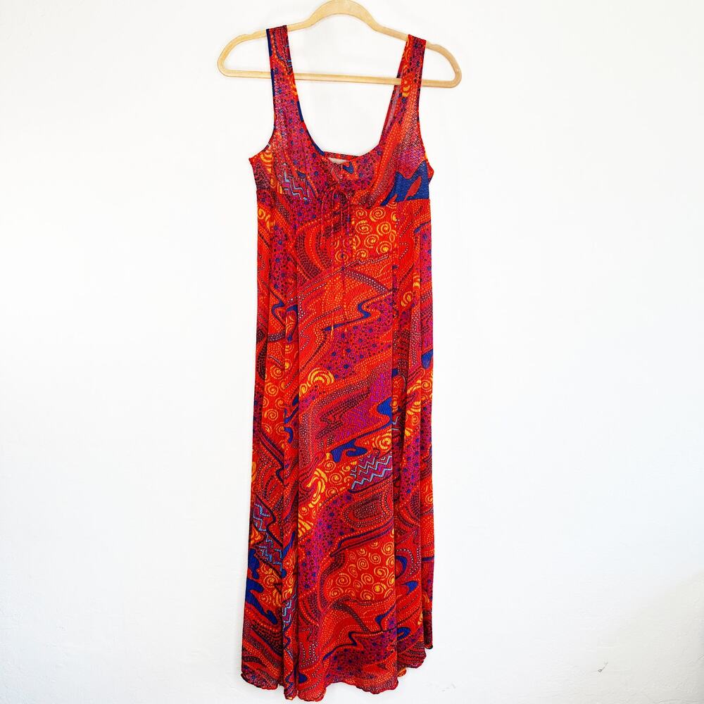 Vintage Olga Nylon Sheer Psychedelic Mesh Maxi Nightgown Dress Swim Cover Up - Picture 14 of 14